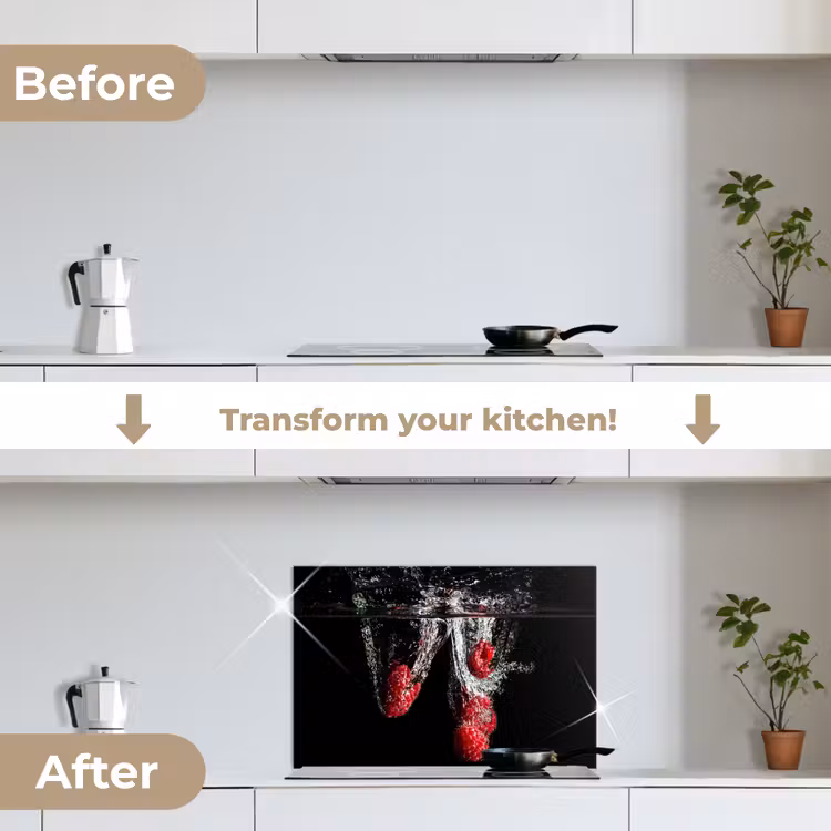 Kitchen splashback for hob - Raspberries - Fruit - Still Life - Water - Black - Red — 7