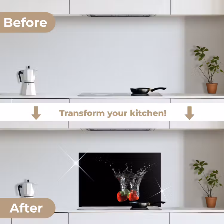 Kitchen splashback for hob - Strawberries - Fruit - Water - Black - Red — 7