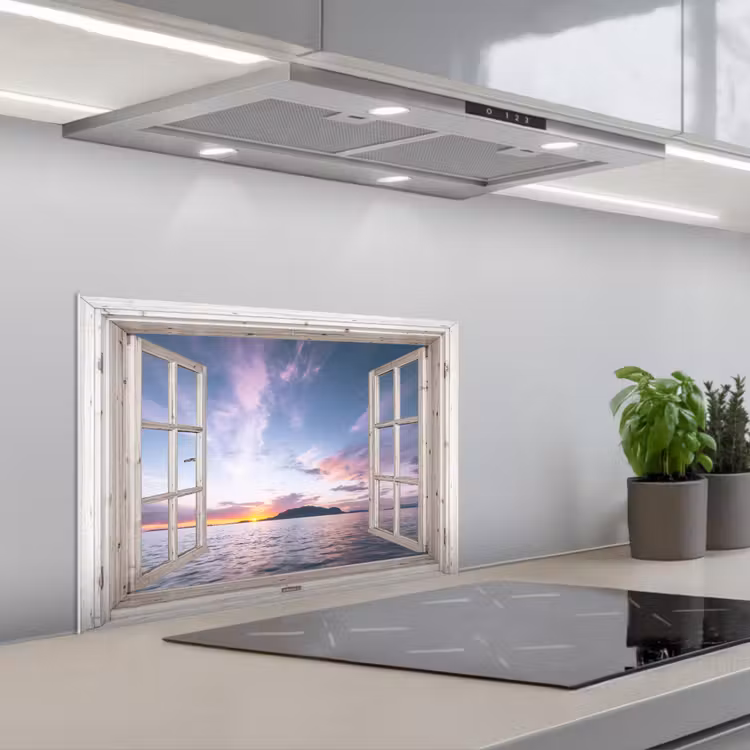 Kitchen splashback for hob - Window with Sunset View — 1