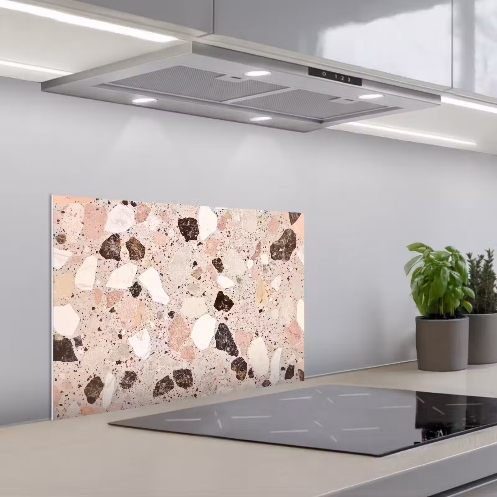 Kitchen splashback for hob - Light - Pink - Terrazzo - Stones — 1
