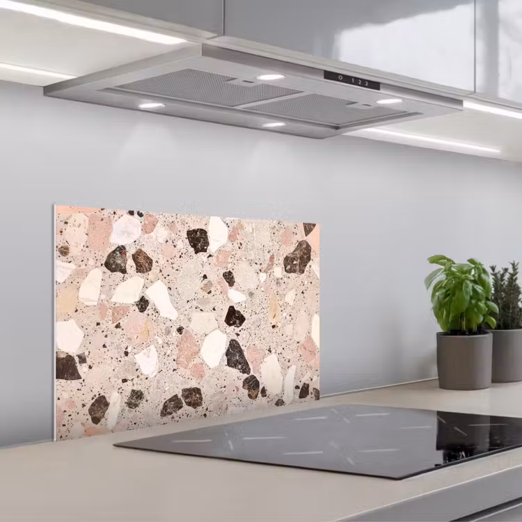 Kitchen splashback for hob - Light - Pink - Terrazzo - Stones — 1