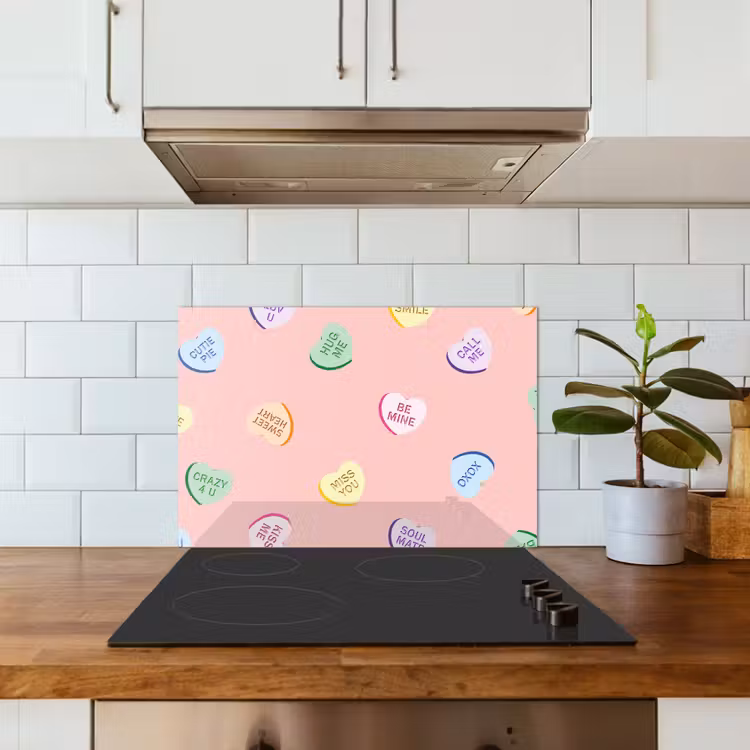 Kitchen splashback for hob - Heart - Candy - Pastel - Text — 3