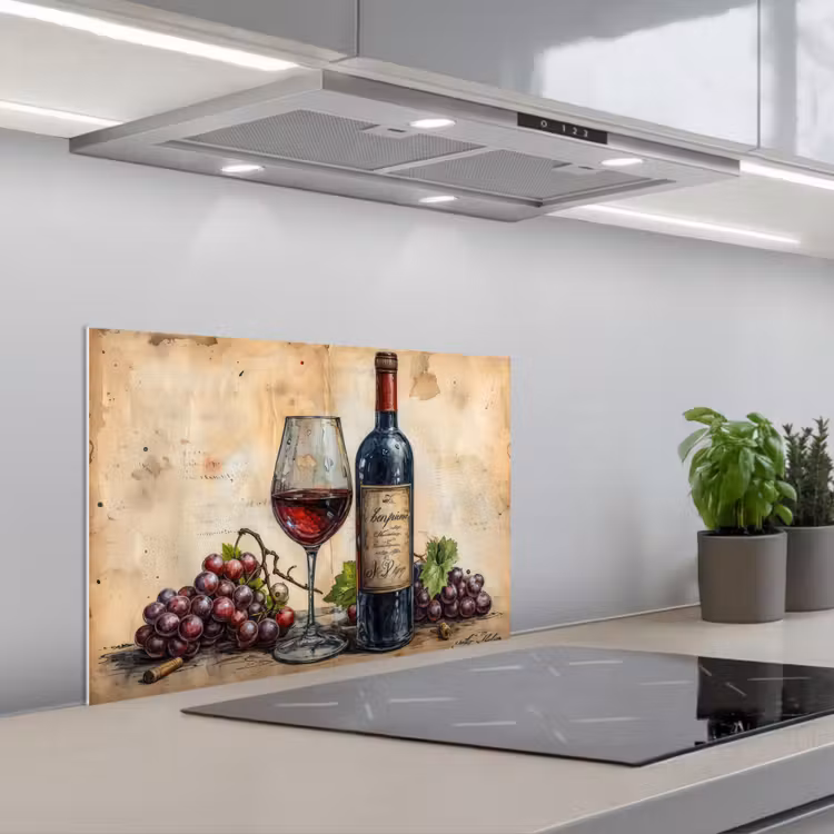 Kitchen splashback for hob - Still Life with Wine and Grapes — 1