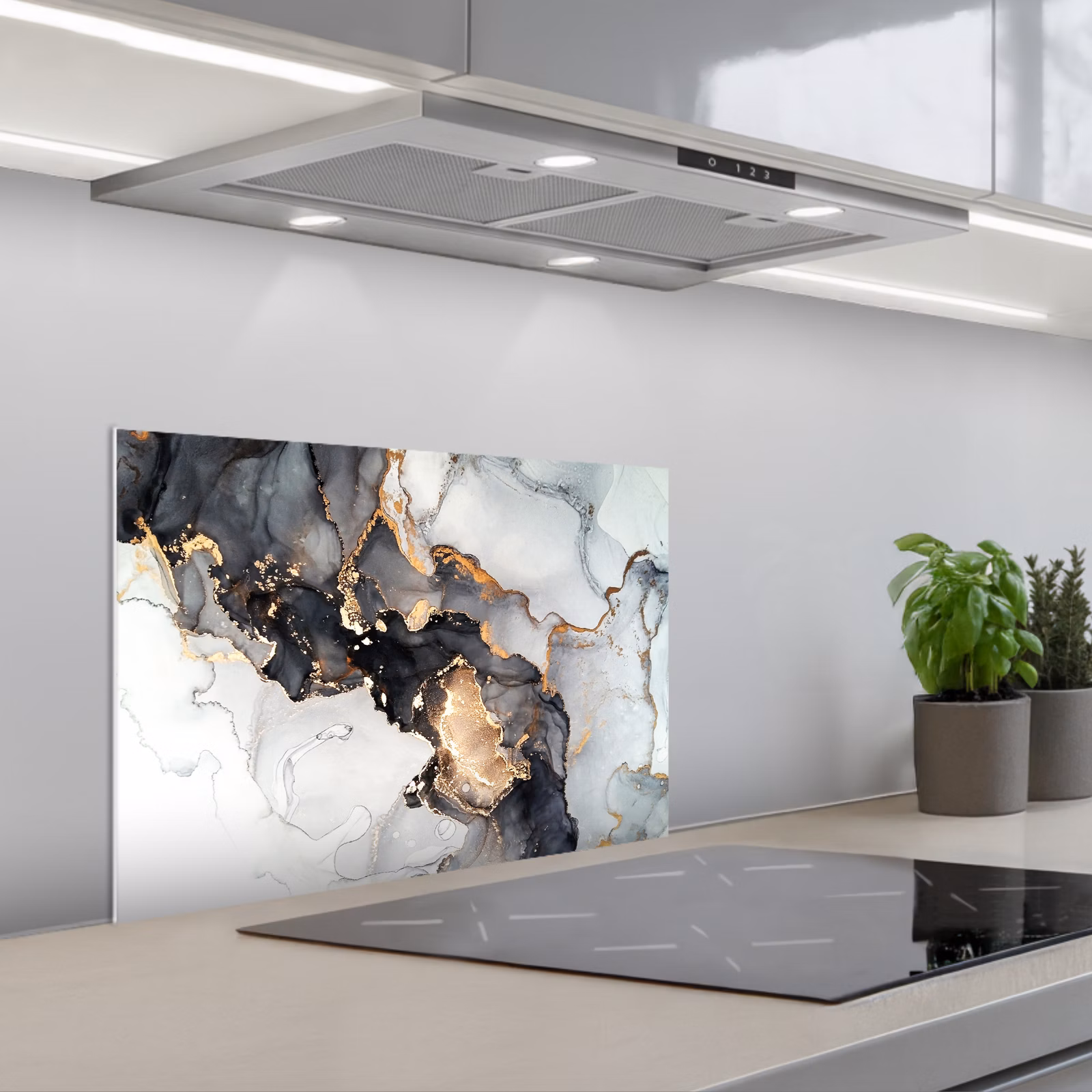 Kitchen splashback for hob - Marble - Black - White - Gold - Luxe - Abstract — 1