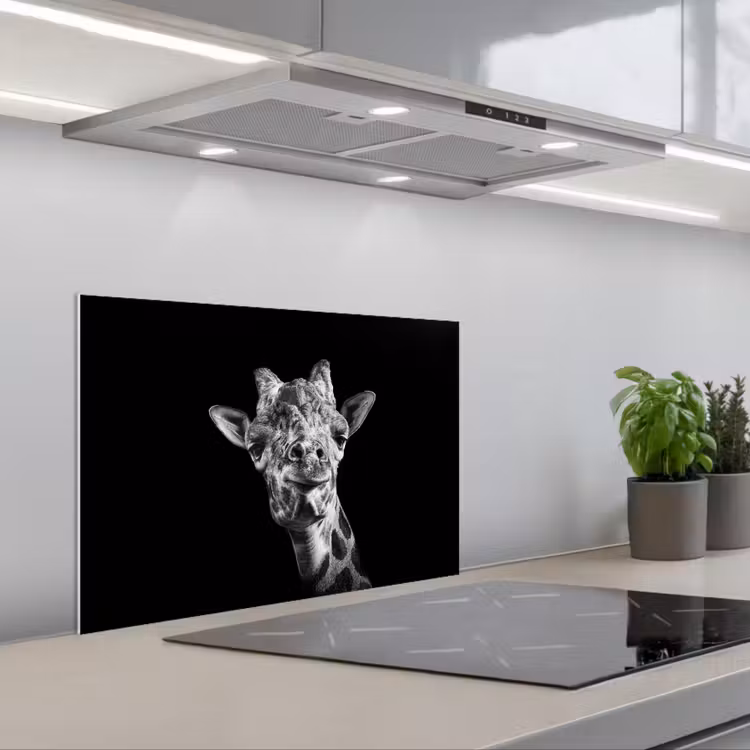 Kitchen splashback for hob - Giraffe - Animal - Black - White — 1