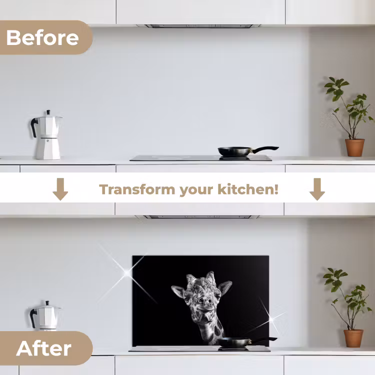 Kitchen splashback for hob - Giraffe - Animal - Black - White — 7