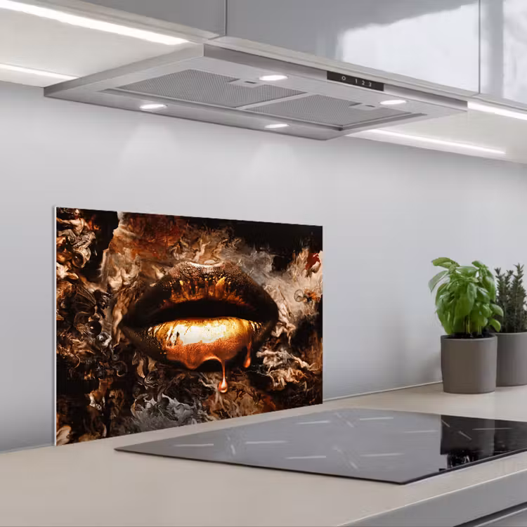 Kitchen splashback for hob - Gold - Lips - Art - Gold - Luxury - Abstract — 1
