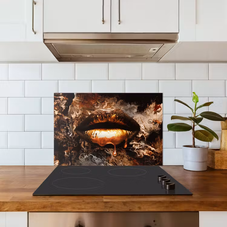 Kitchen splashback for hob - Gold - Lips - Art - Gold - Luxury - Abstract — 3