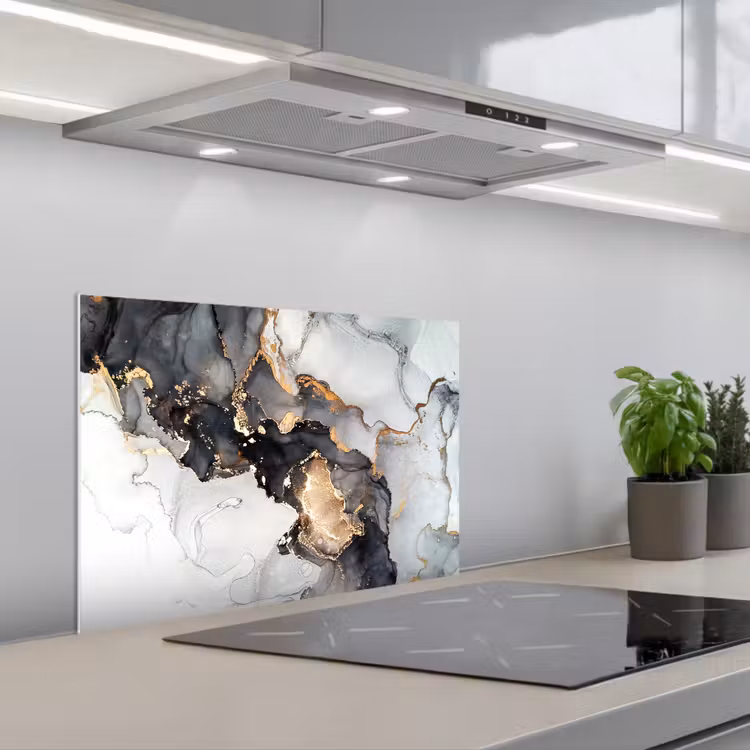 Kitchen splashback for hob - Marble - Black - White - Gold - Luxe - Abstract — 1