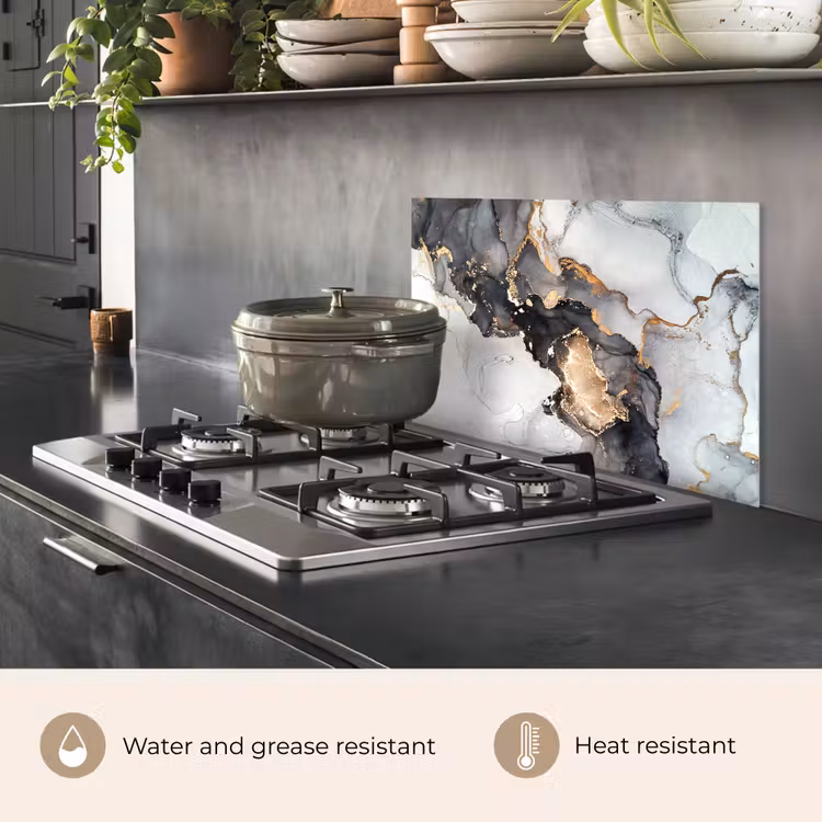 Kitchen splashback for hob - Marble - Black - White - Gold - Luxe - Abstract — 2