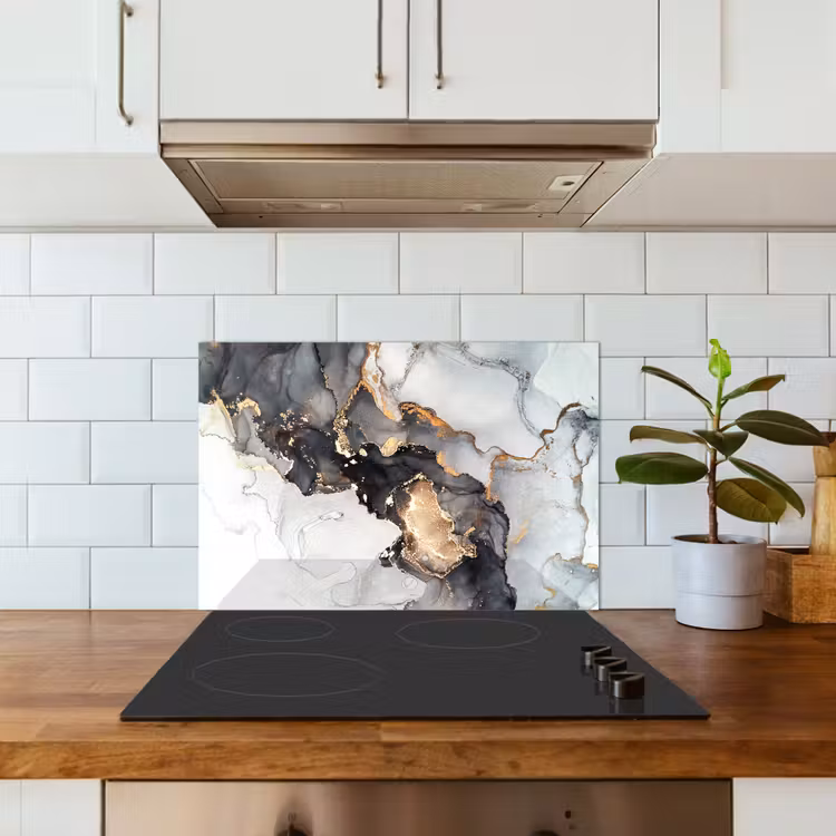 Kitchen splashback for hob - Marble - Black - White - Gold - Luxe - Abstract — 3