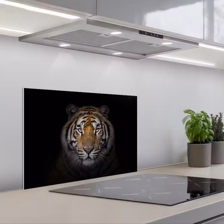 Kitchen splashback for hob - Tiger - Wildlife - Portrait - Black - Animals — 1