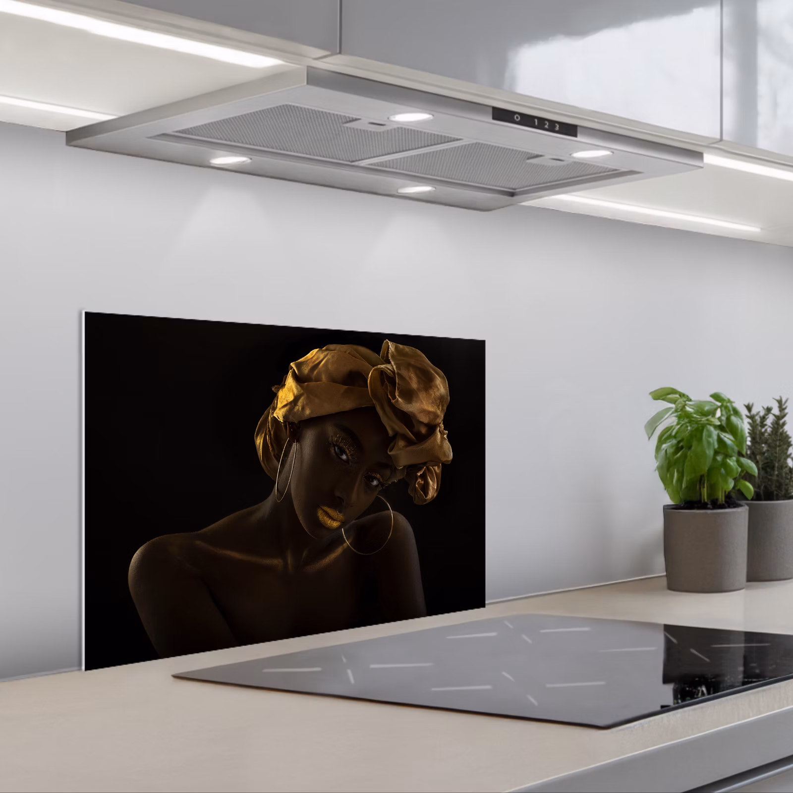 Kitchen splashback for hob - Women - Headscarf - Gold - Luxury — 1