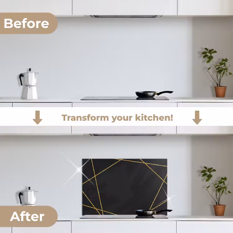 Kitchen splashback for hob - Geometric pattern of gold lines on a black background — 7