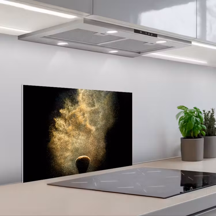 Kitchen splashback for hob - Gold powder on a black background — 1