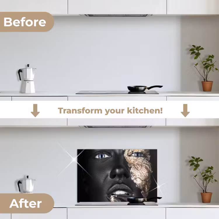 Kitchen splashback for hob - Woman - Gold leaf - Black - Skin - Luxury — 7