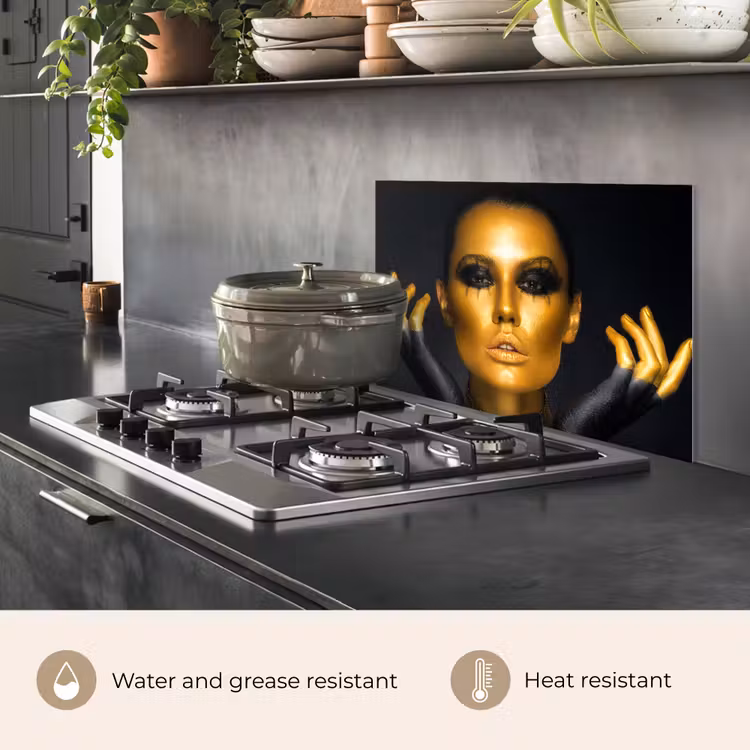 Kitchen splashback for hob - Woman - Portrait - Gold - Luxury - Black — 2