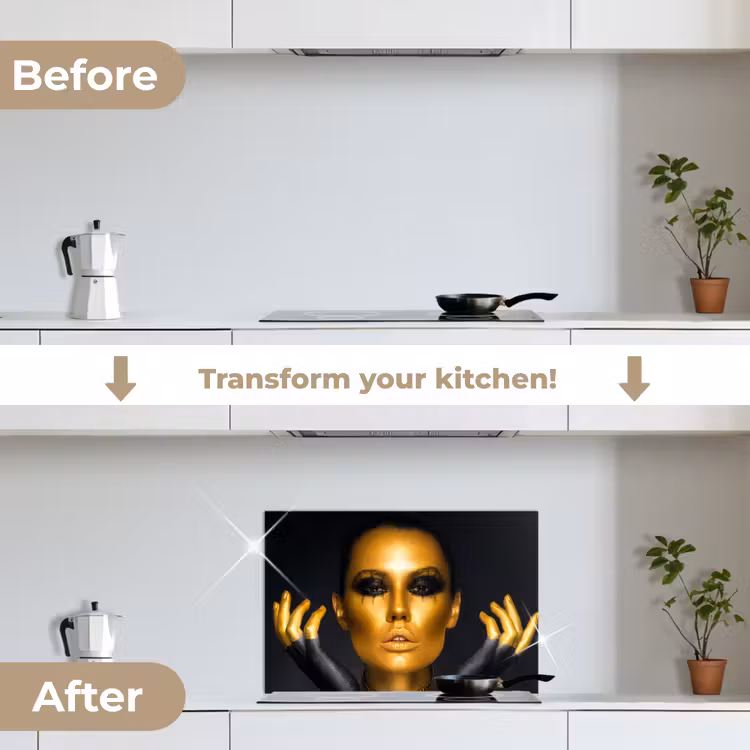 Kitchen splashback for hob - Woman - Portrait - Gold - Luxury - Black — 7