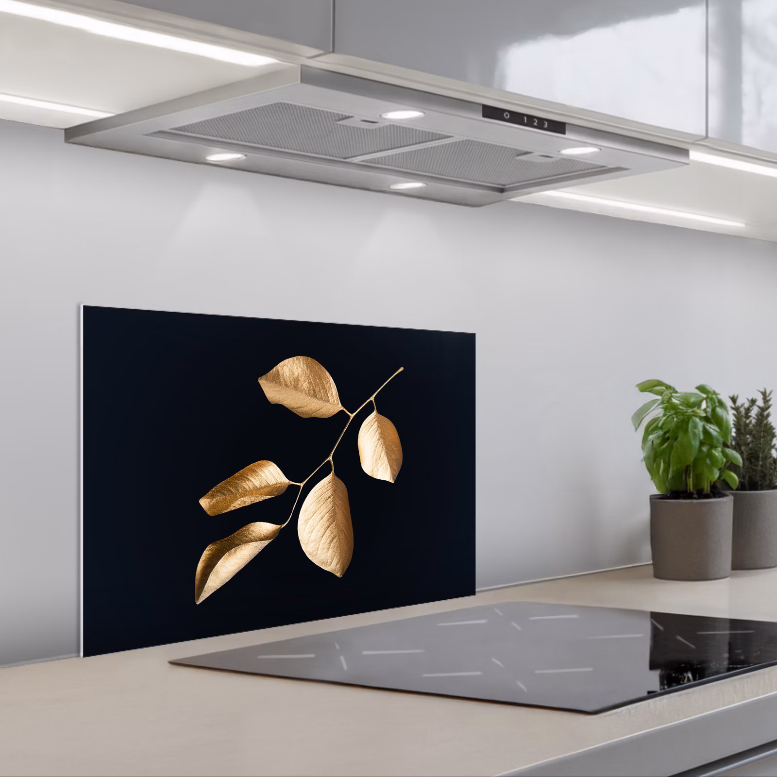 Kitchen splashback for hob - Leaves - Branch - Gold - Luxury — 1