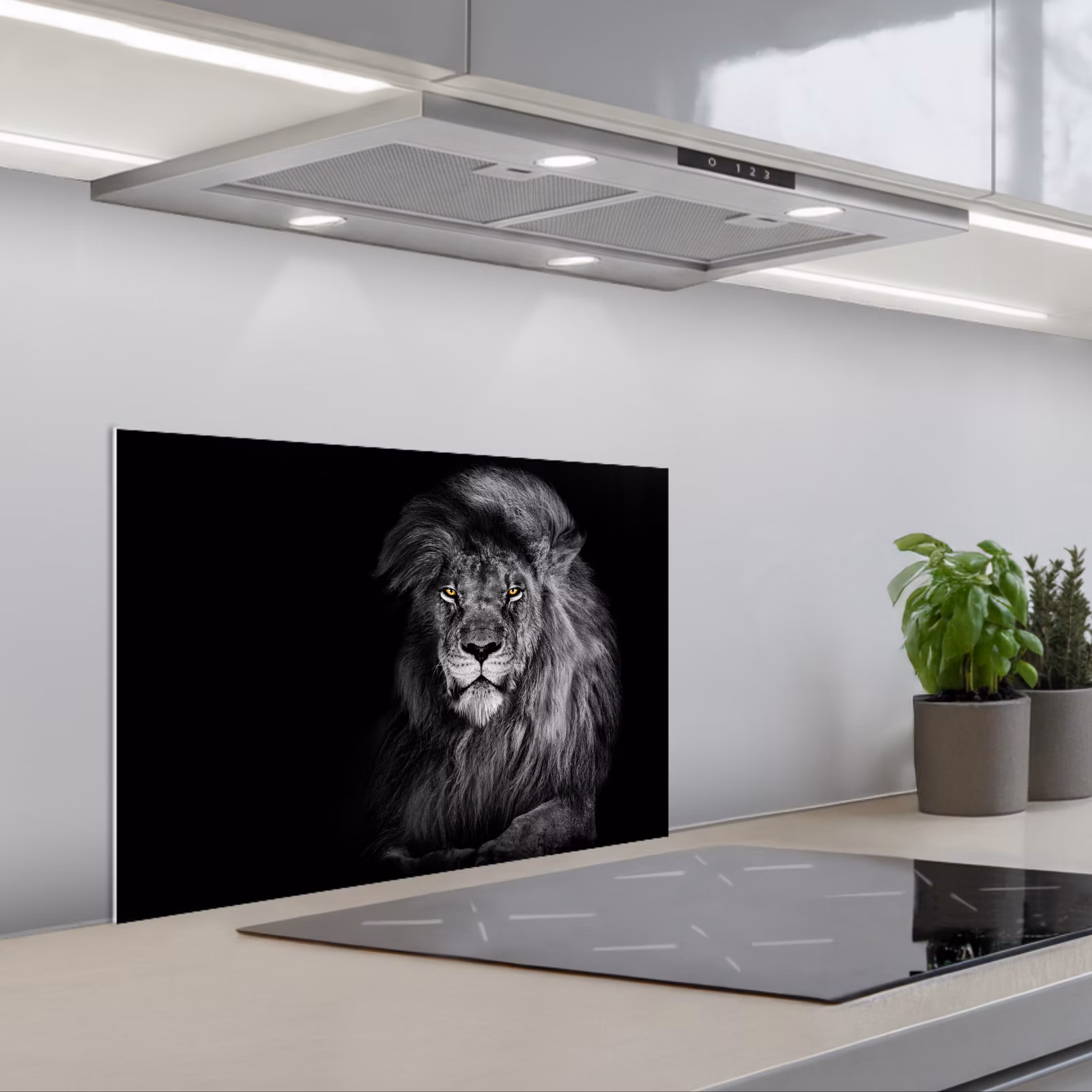 Kitchen splashback for hob - Lion - Eyes - Orange - Black and white - Animals - Portrait — 1