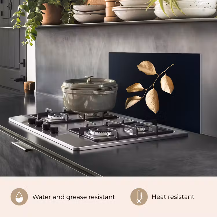 Kitchen splashback for hob - Leaves - Branch - Gold - Luxury — 2