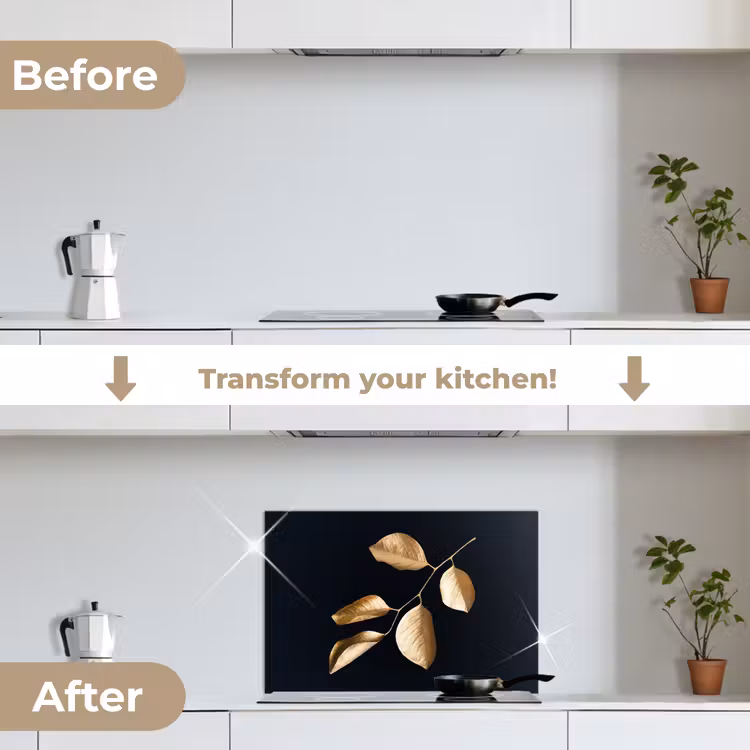 Kitchen splashback for hob - Leaves - Branch - Gold - Luxury — 7