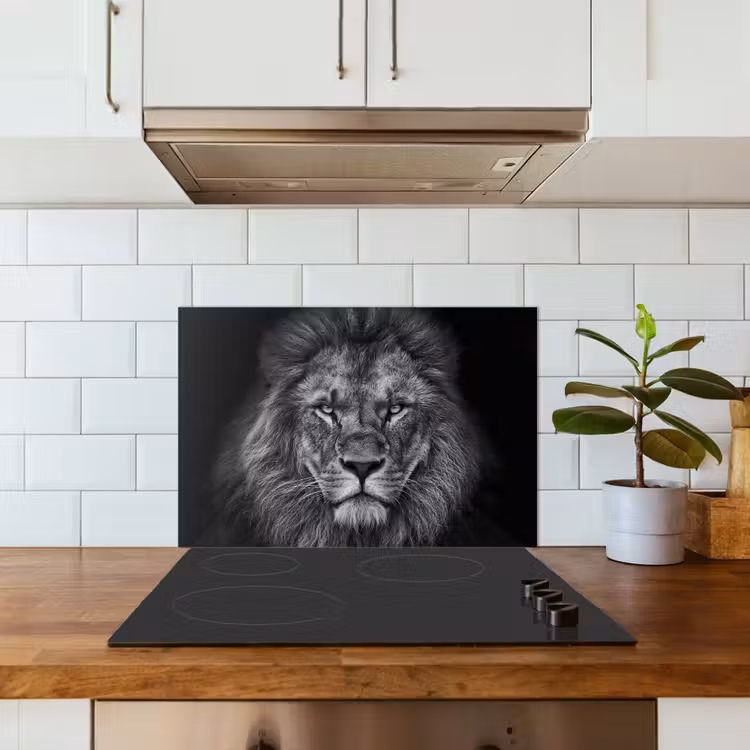 Kitchen splashback for hob - Lion - Animals - Black - White — 3