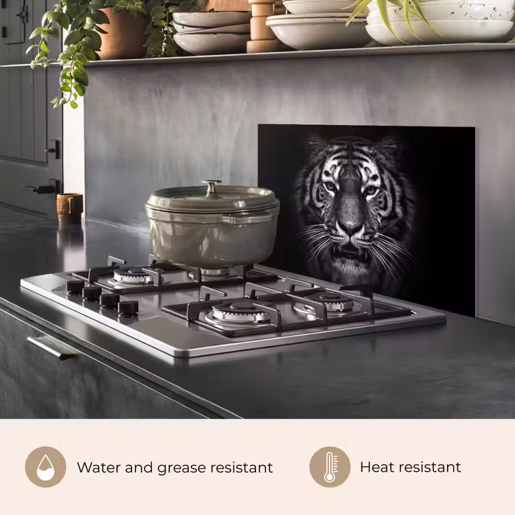 Kitchen splashback for hob - Tiger - Animals - Black - White - Portrait - Wild — 2