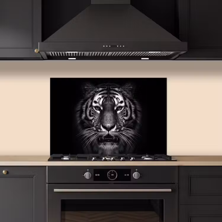 Kitchen splashback for hob - Tiger - Animals - Black - White - Portrait - Wild — 5