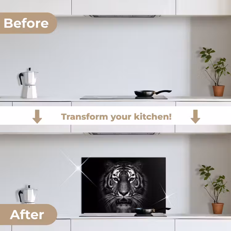 Kitchen splashback for hob - Tiger - Animals - Black - White - Portrait - Wild — 7