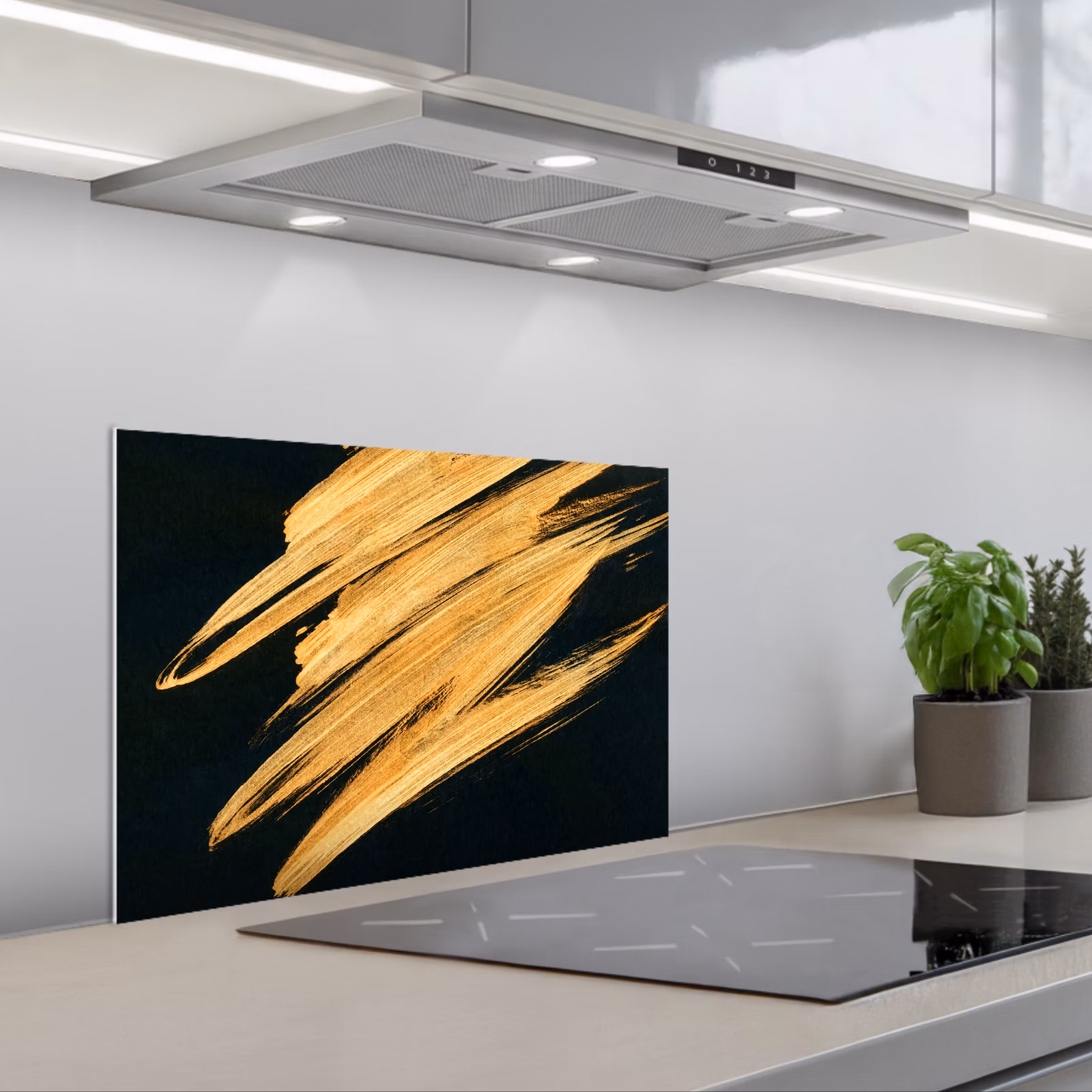 Kitchen splashback for hob - Gold - Paint - Stripes - Luxury - Abstract — 1