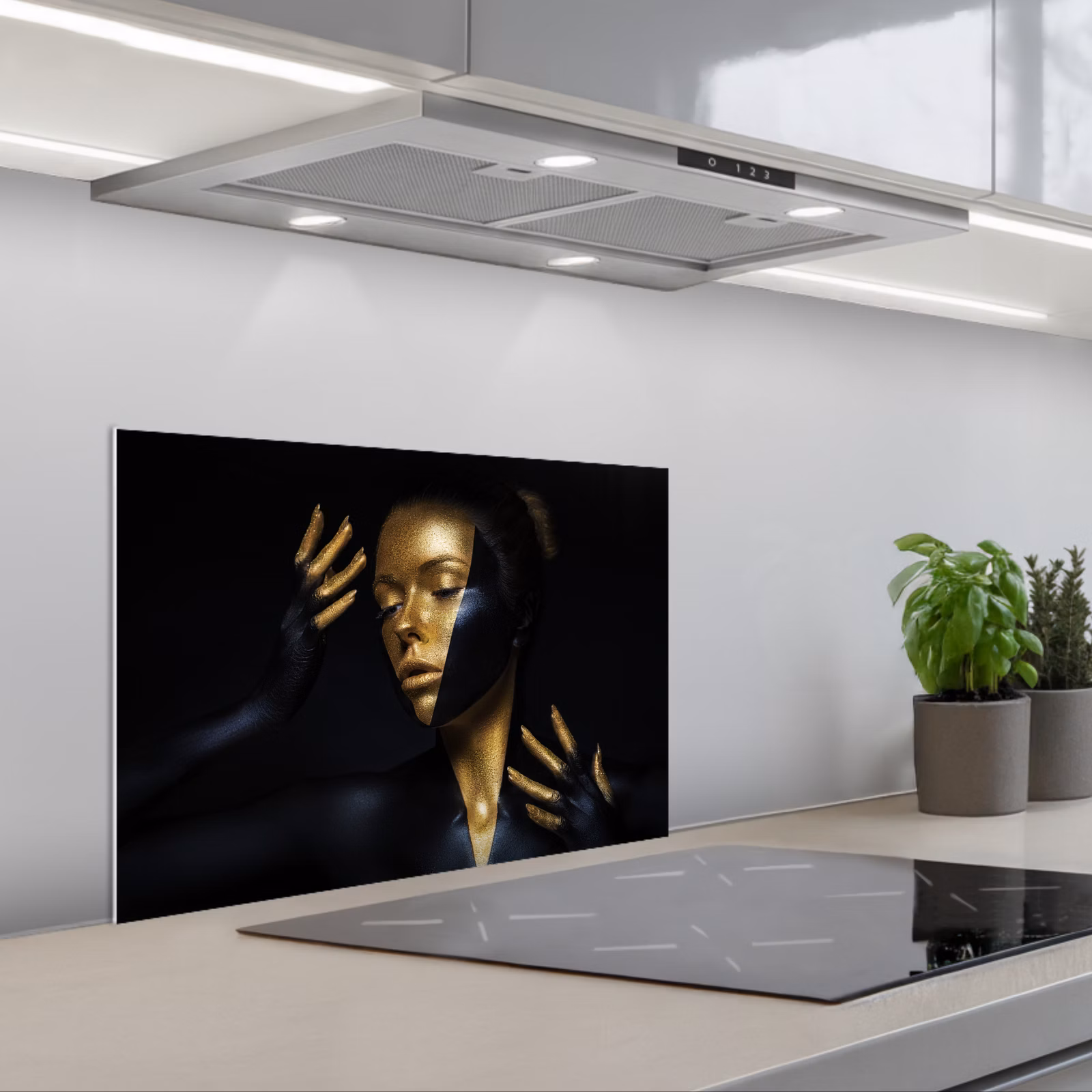 Kitchen splashback for hob - Make up - Art - Woman - Luxury - Gold — 1