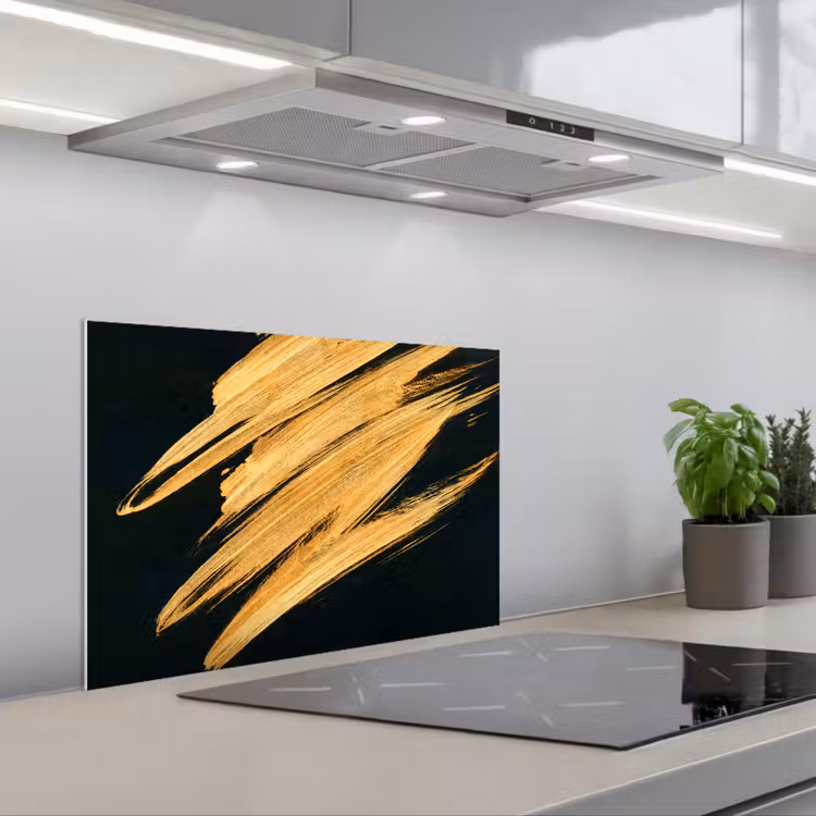 Kitchen splashback for hob - Gold - Paint - Stripes - Luxury - Abstract — 1