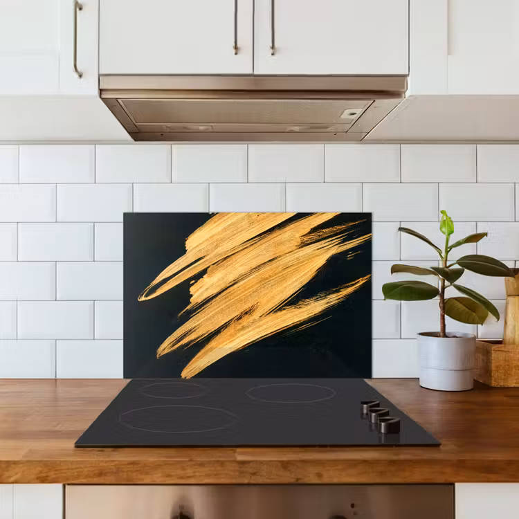 Kitchen splashback for hob - Gold - Paint - Stripes - Luxury - Abstract — 3