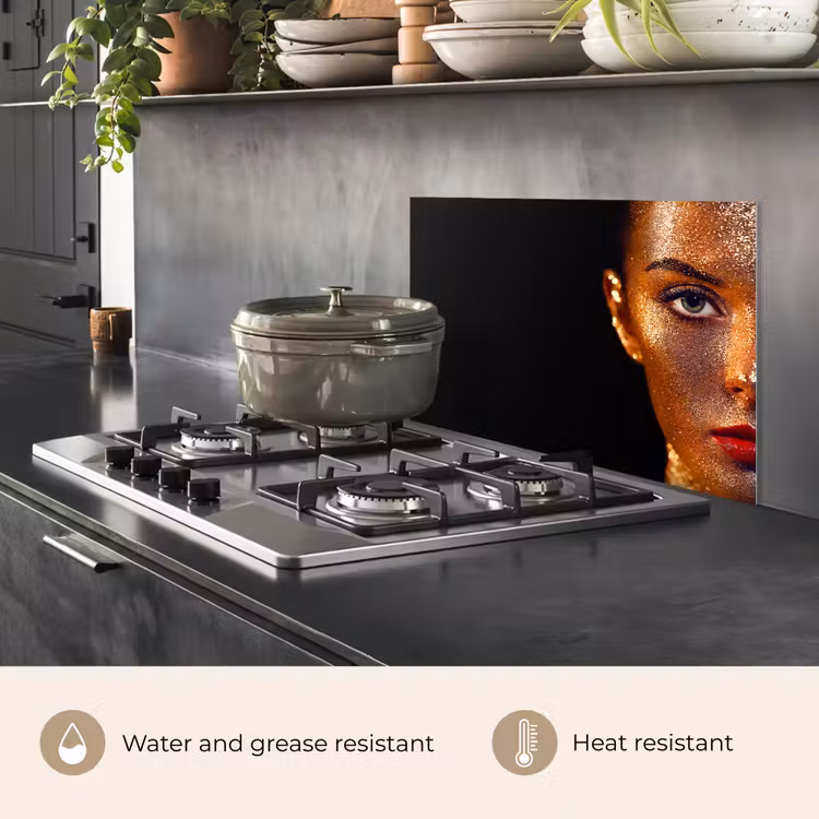 Kitchen splashback for hob - Make up - Gold - Woman - Luxury - Glitter - Art — 2