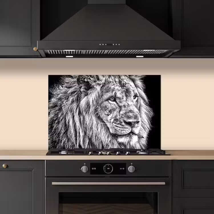 Kitchen splashback for hob - Portrait - Lion - Black and white — 5