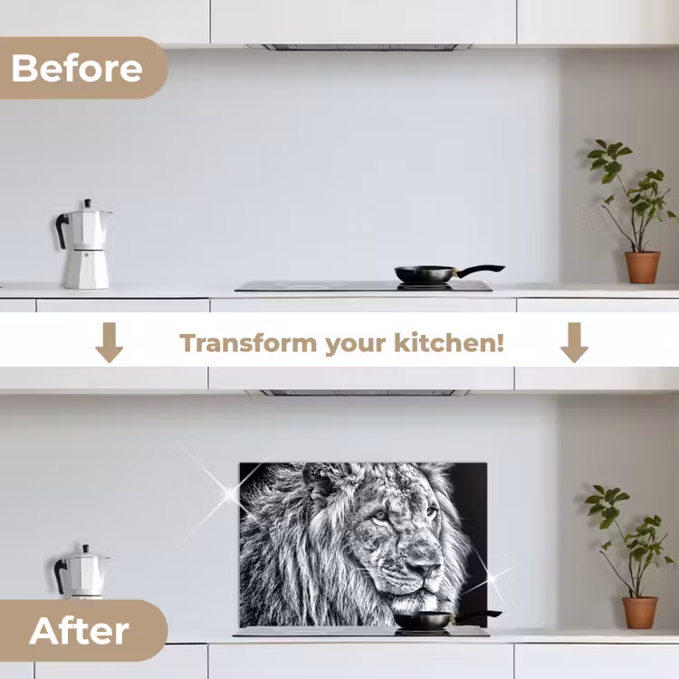 Kitchen splashback for hob - Portrait - Lion - Black and white — 7
