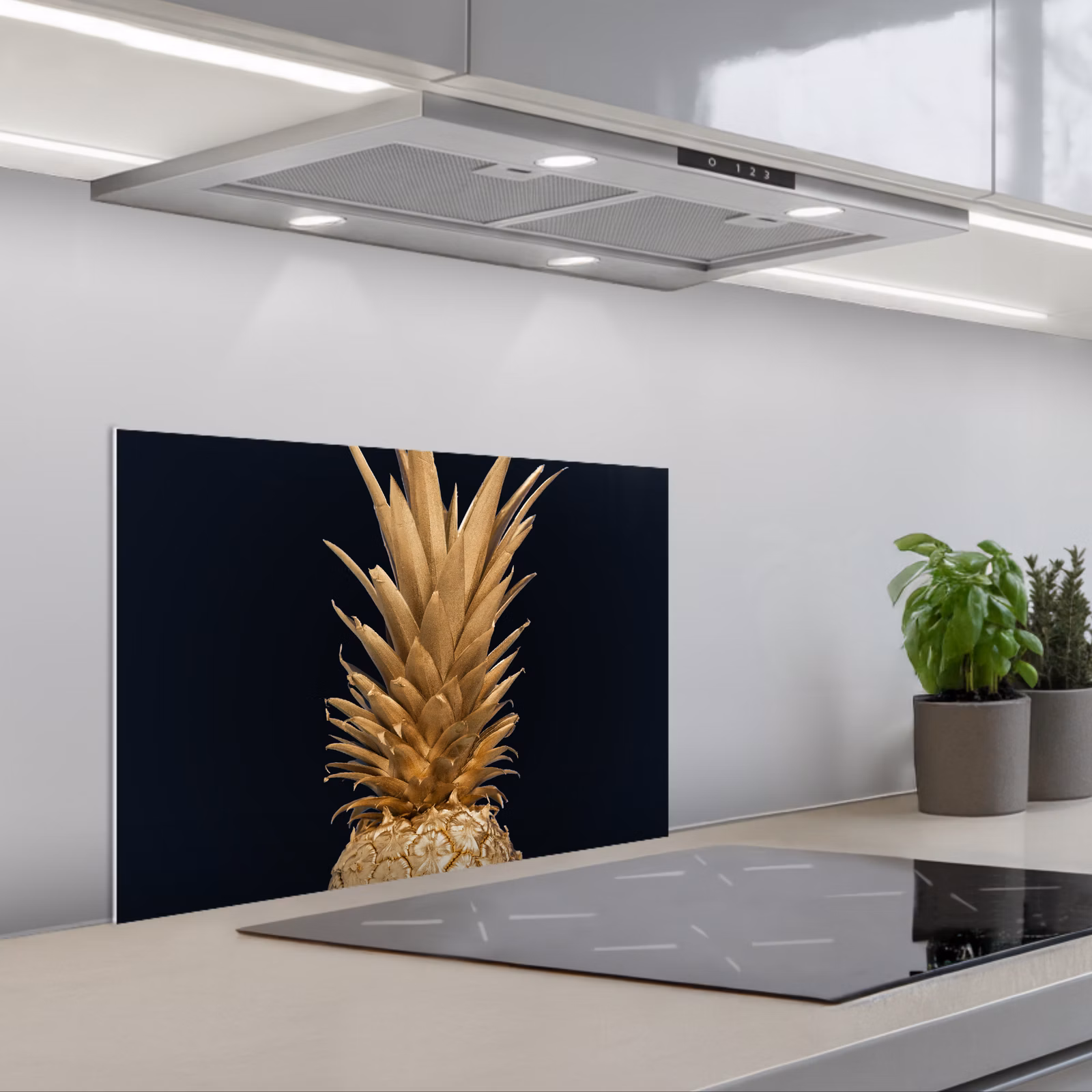 Kitchen splashback for hob - Pineapple - Gold - Paint - Black - Fruit - Luxury — 1