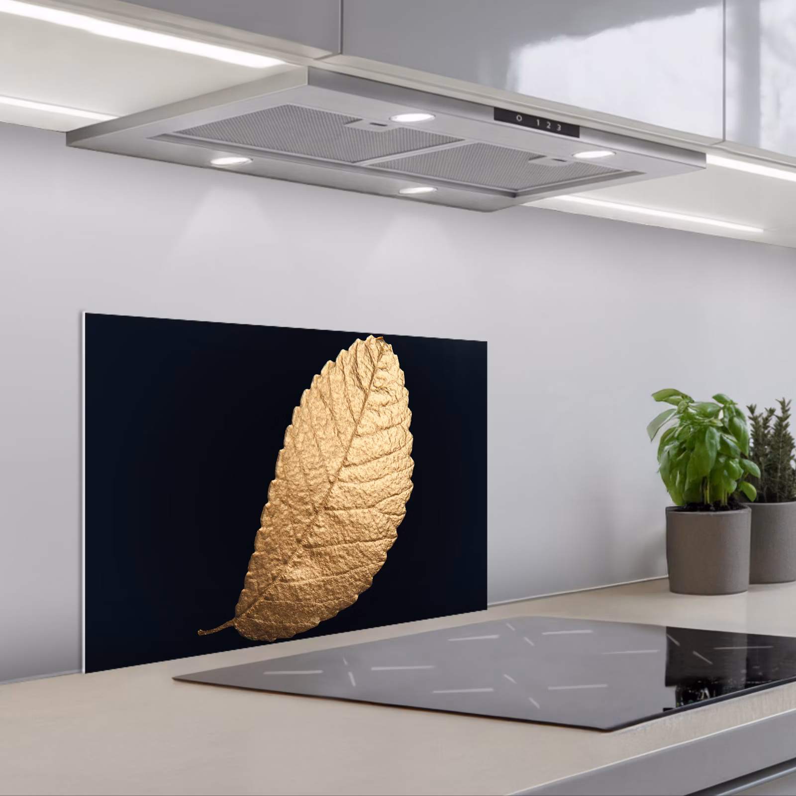 Kitchen splashback for hob - Gold - Leaves - Black - Plants - Luxury - Nature — 1