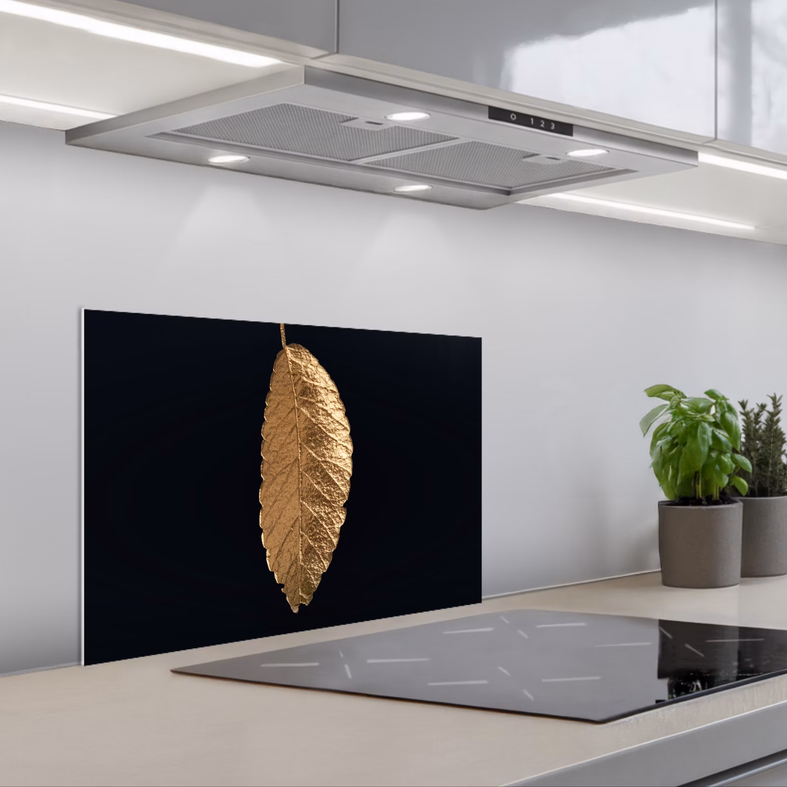 Kitchen splashback for hob - Leaves - Black - Gold - Luxury - Nature — 1