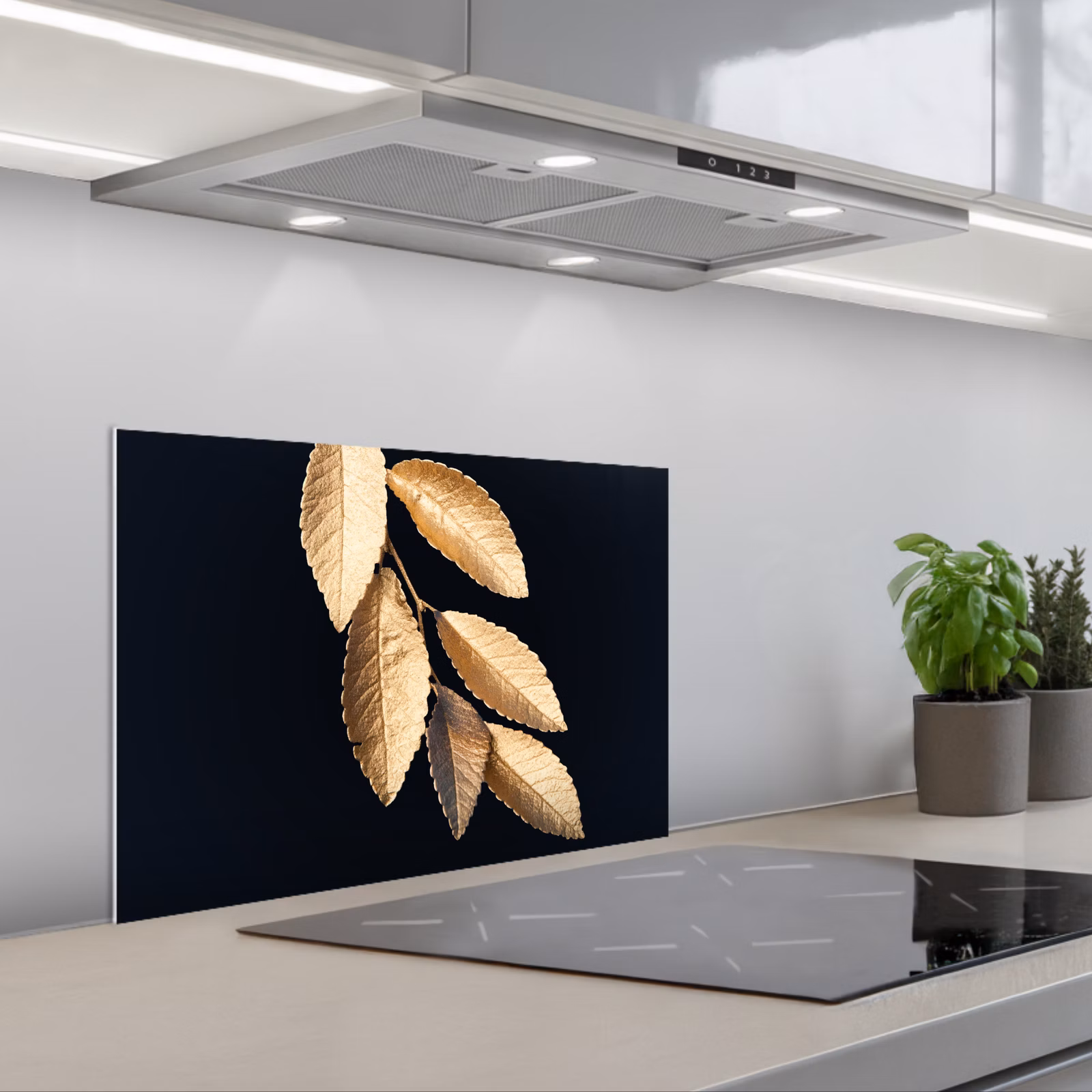 Kitchen splashback for hob - Leaves - Black - Gold - Luxury - Plants — 1