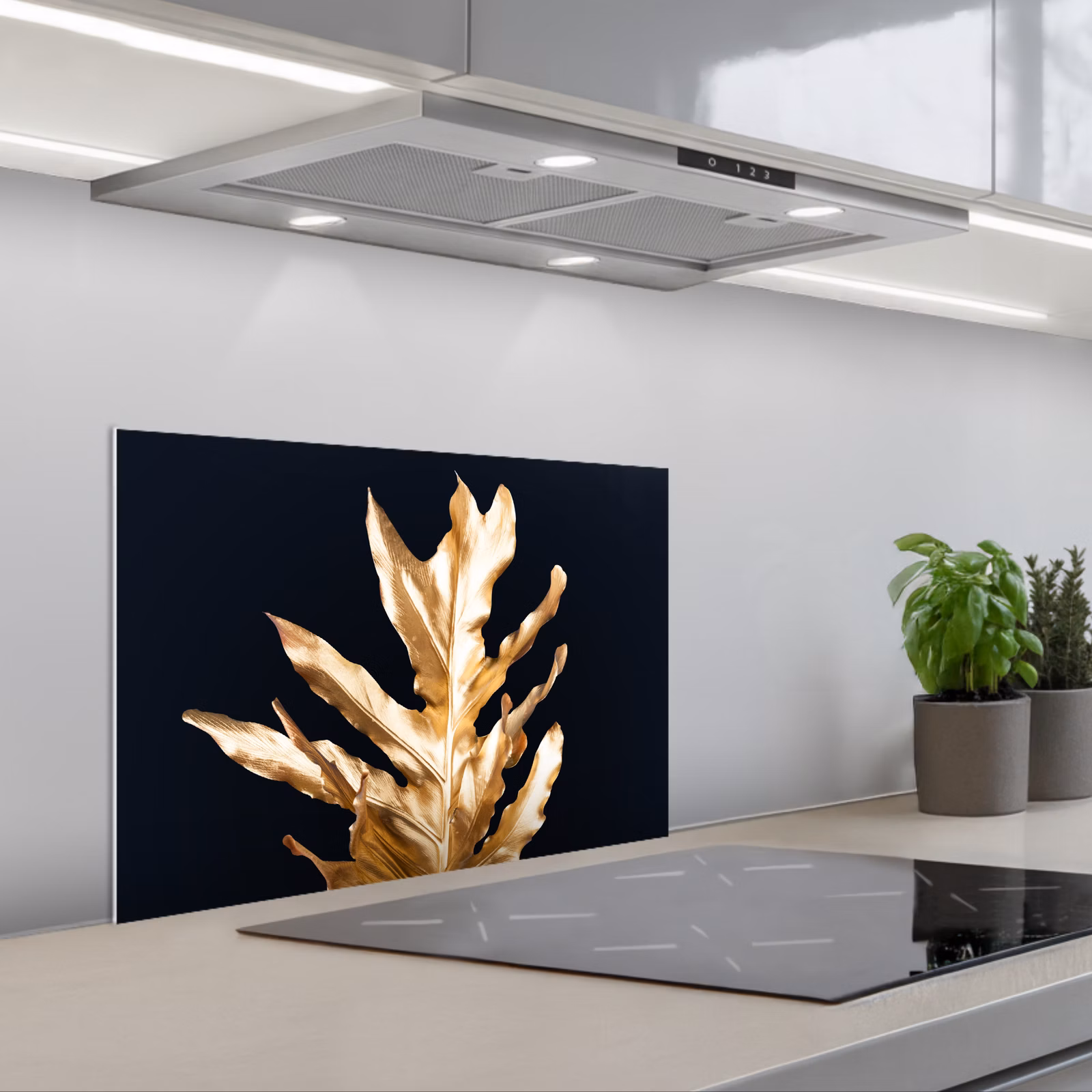 Kitchen splashback for hob - Leaves - Gold - Autumn - Nature - Luxury — 1