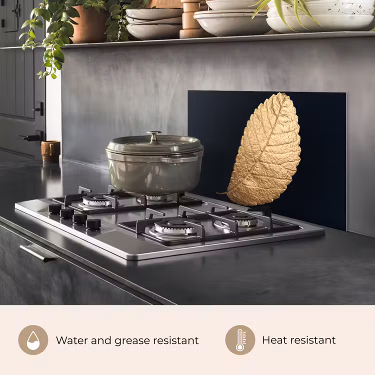 Kitchen splashback for hob - Gold - Leaves - Black - Plants - Luxury - Nature — 2