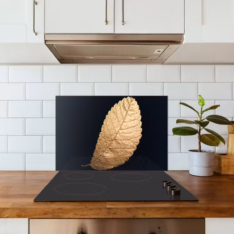 Kitchen splashback for hob - Gold - Leaves - Black - Plants - Luxury - Nature — 3