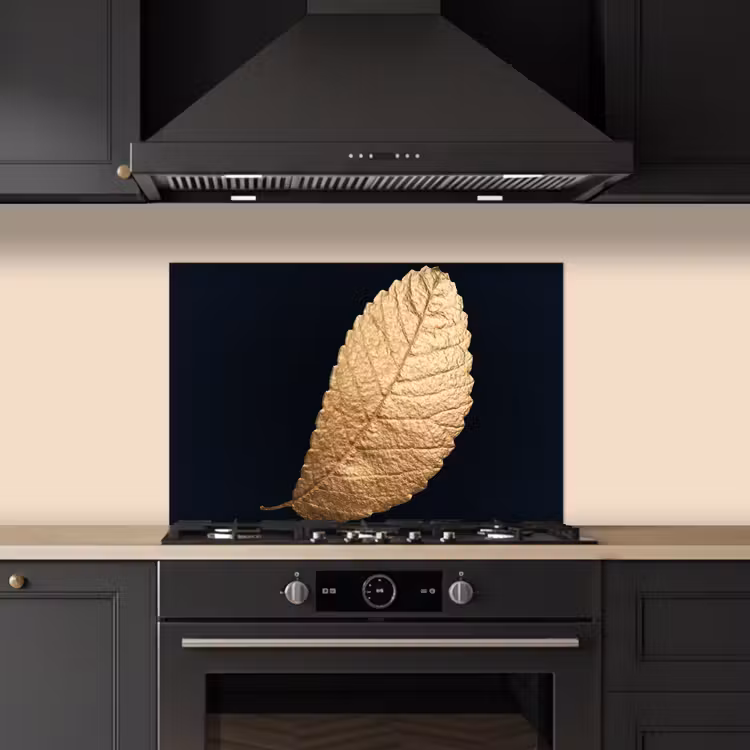 Kitchen splashback for hob - Gold - Leaves - Black - Plants - Luxury - Nature — 5