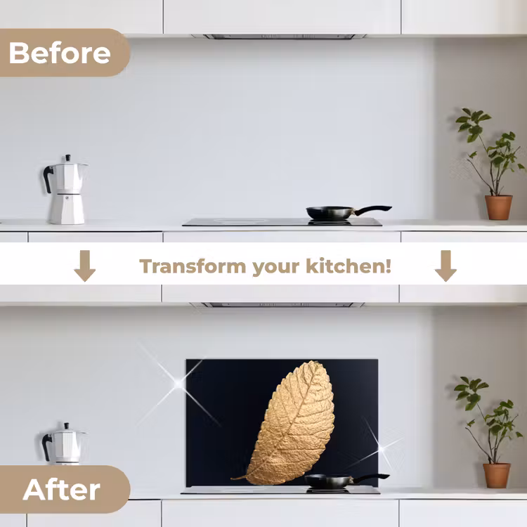 Kitchen splashback for hob - Gold - Leaves - Black - Plants - Luxury - Nature — 7