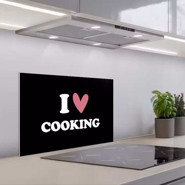 Kitchen splashback for hob - I love cooking - Cooking - Heart - Cooking lover - Chef - Proverbs — 1