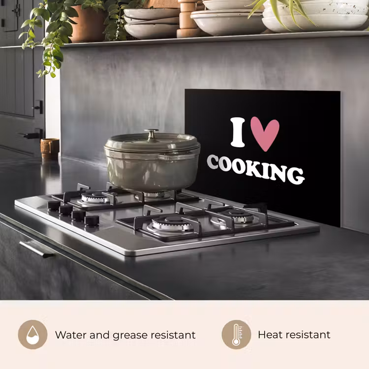 Kitchen splashback for hob - I love cooking - Cooking - Heart - Cooking lover - Chef - Proverbs — 2