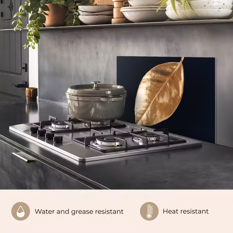 Kitchen splashback for hob - Leaves - Black and gold - Luxury - Nature - Plants — 2