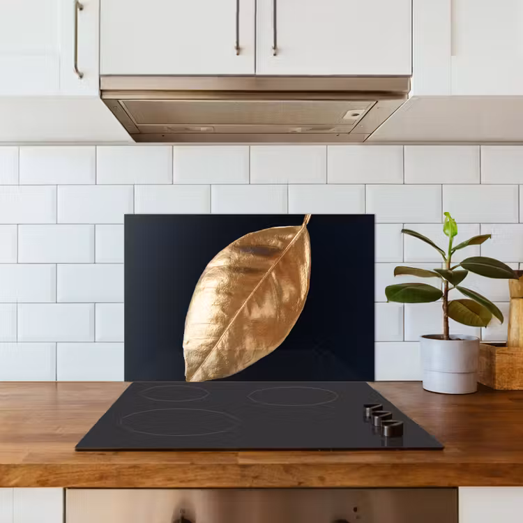 Kitchen splashback for hob - Leaves - Black and gold - Luxury - Nature - Plants — 3